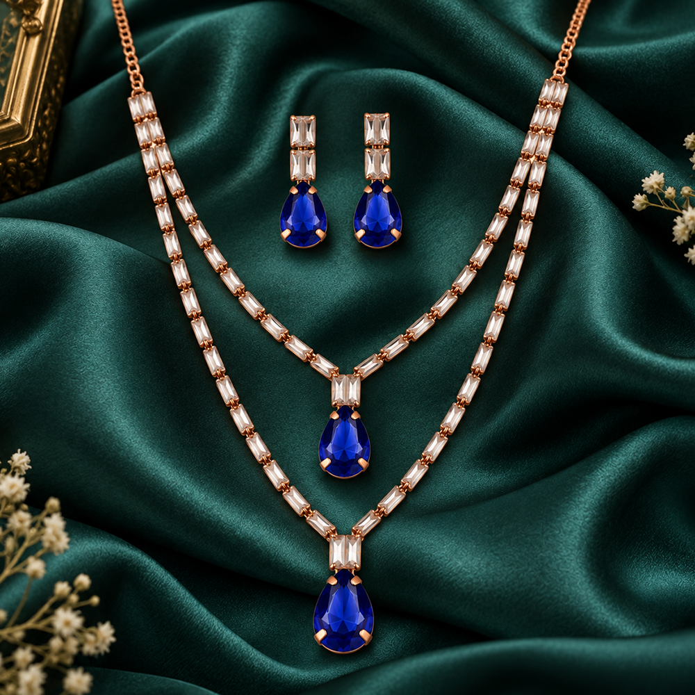 The99Jewel Glamorous Rose Gold Plated Crystal Stone Necklace Set for Party & Festive Wear