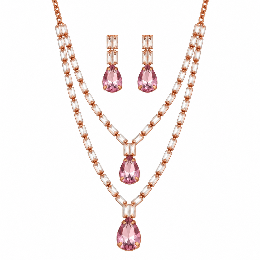The99Jewel Glamorous Rose Gold Plated Crystal Stone Necklace Set for Party & Festive Wear