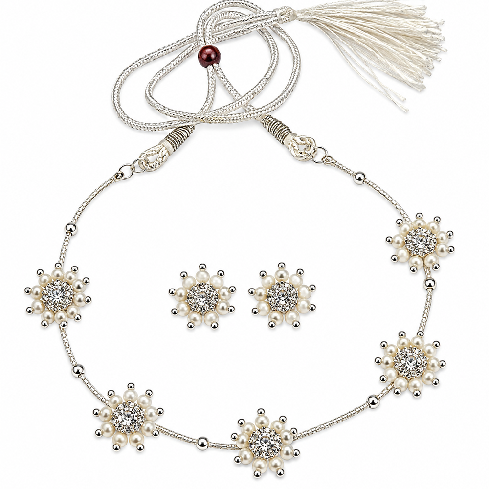 The99Jewel Sparkling Silver Plated Austrian Stone and pearl Necklace set