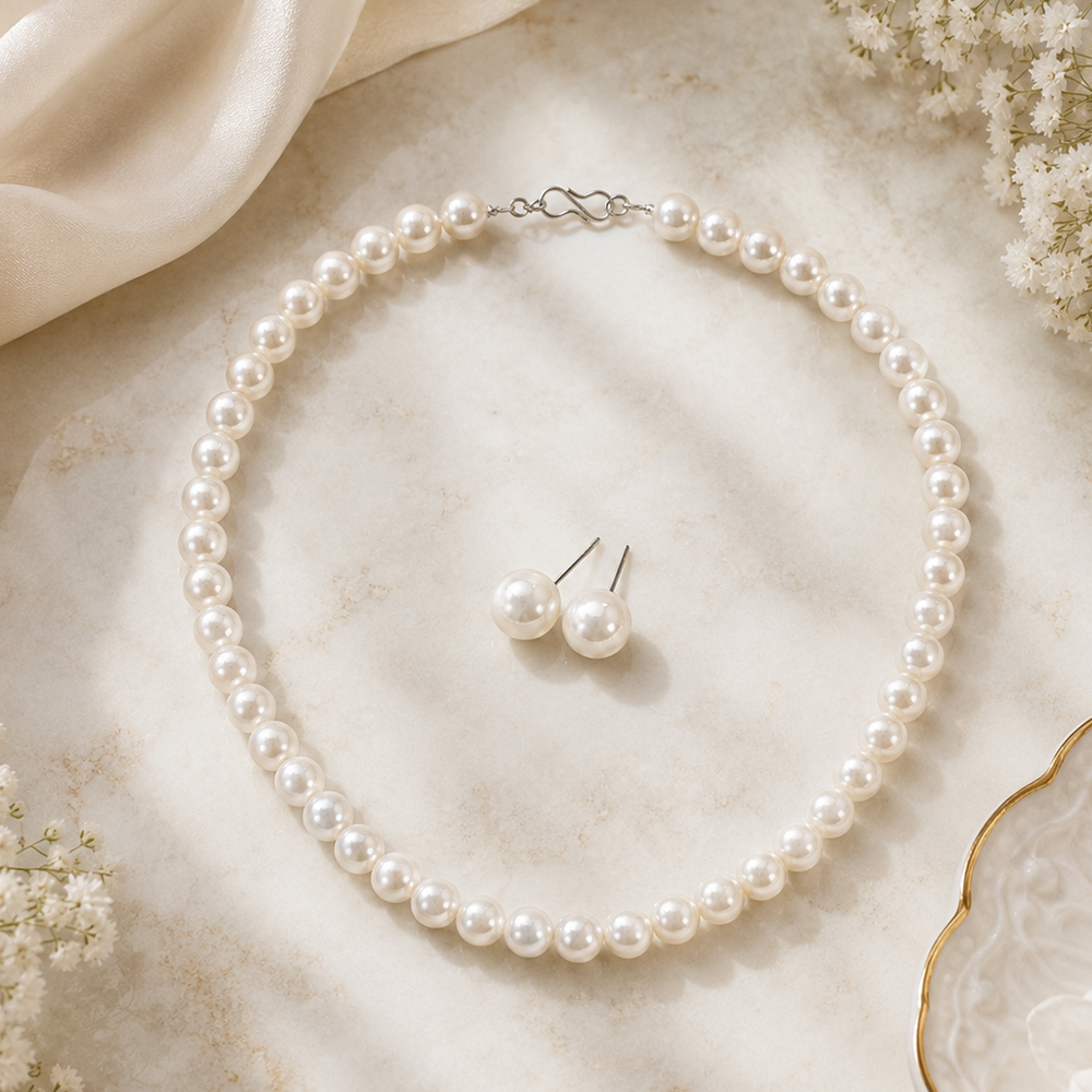 The99Jewel Handcrafted White Pearl Necklace set for Women