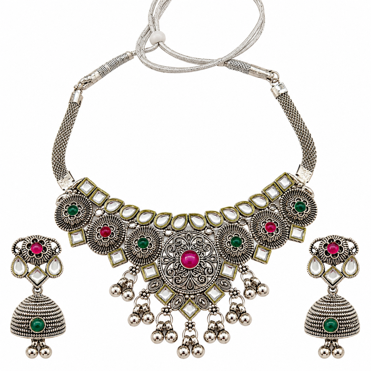 The99Jewel Vintage Inspired Oxidised Necklace Set | Classic Traditional Jewellery for Festive Wear