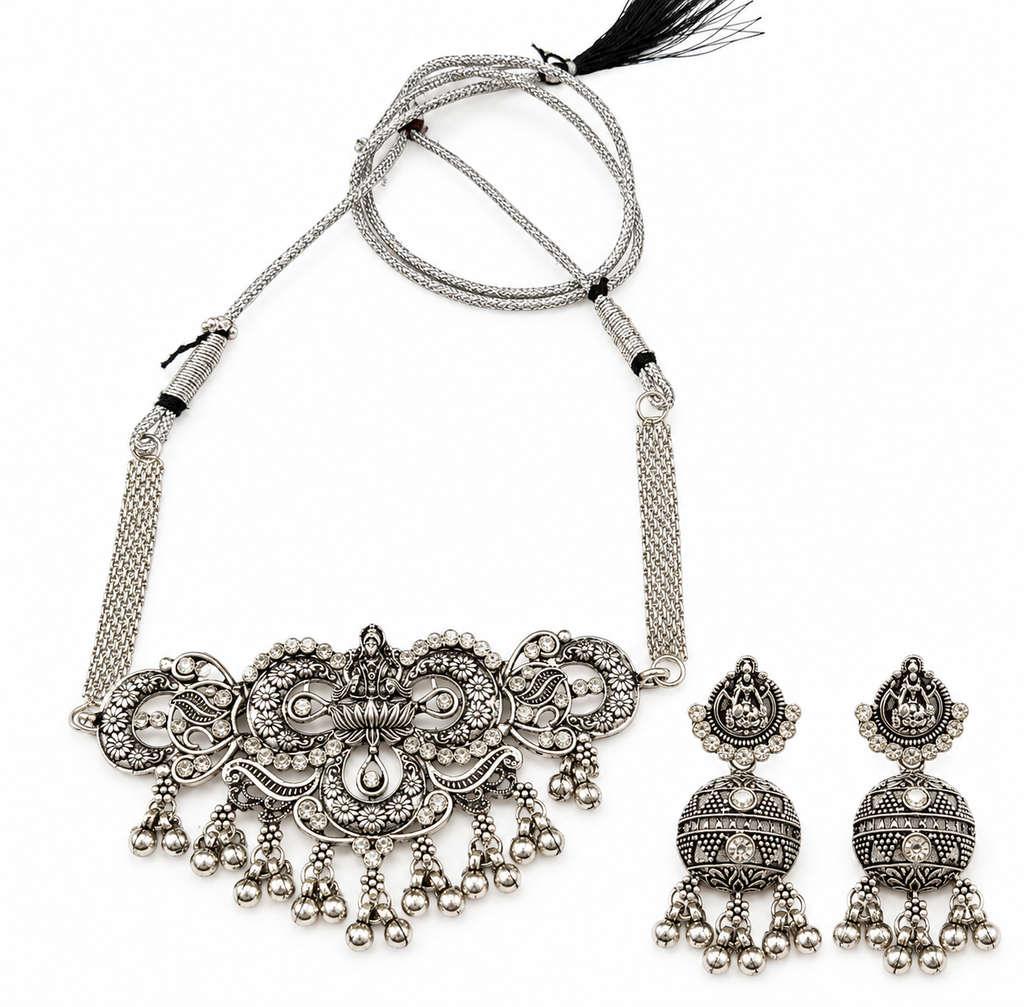 The99Jewel Vintage Inspired Oxidised Choker Necklace Set | Classic Traditional Jewellery for Festive Wear
