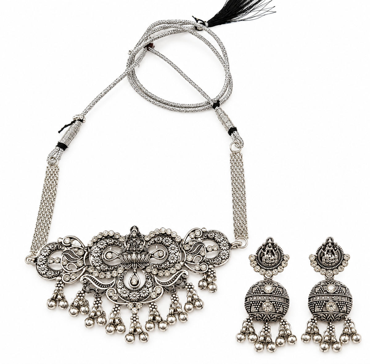 The99Jewel Vintage Inspired Oxidised Choker Necklace Set | Classic Traditional Jewellery for Festive Wear