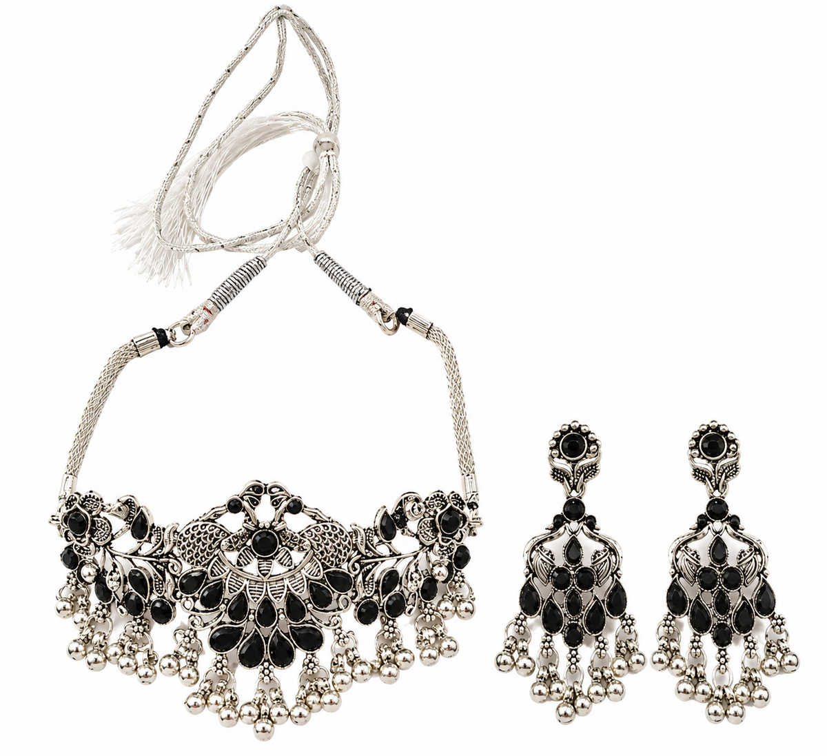The99Jewel Vintage Inspired Oxidised Choker Necklace Set | Classic Traditional Jewellery for Festive Wear