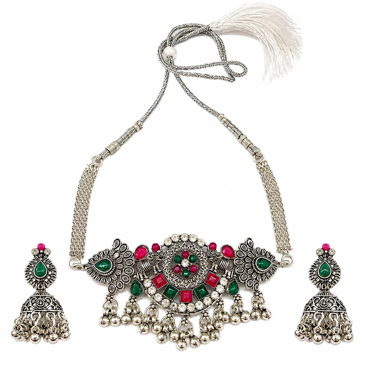The99Jewel Vintage Inspired Oxidised Choker Necklace Set | Classic Traditional Jewellery for Festive Wear
