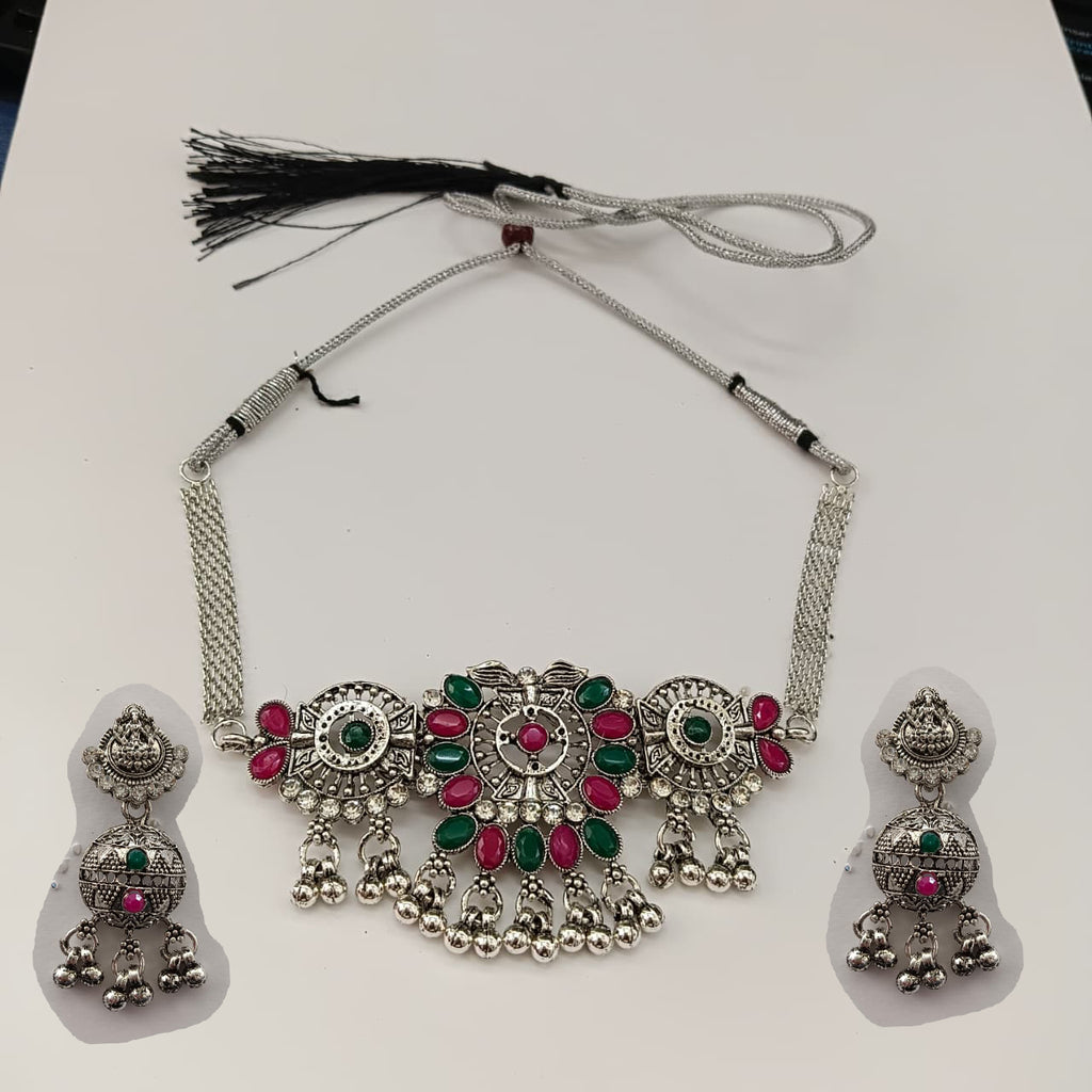 The99Jewel Vintage Inspired Oxidised Choker Necklace Set | Classic Traditional Jewellery for Festive Wear