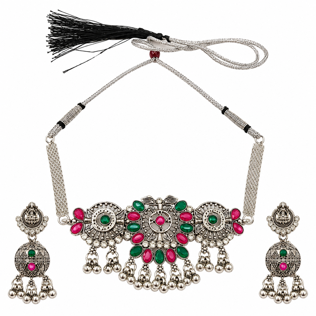 The99Jewel Vintage Inspired Oxidised Choker Necklace Set | Classic Traditional Jewellery for Festive Wear
