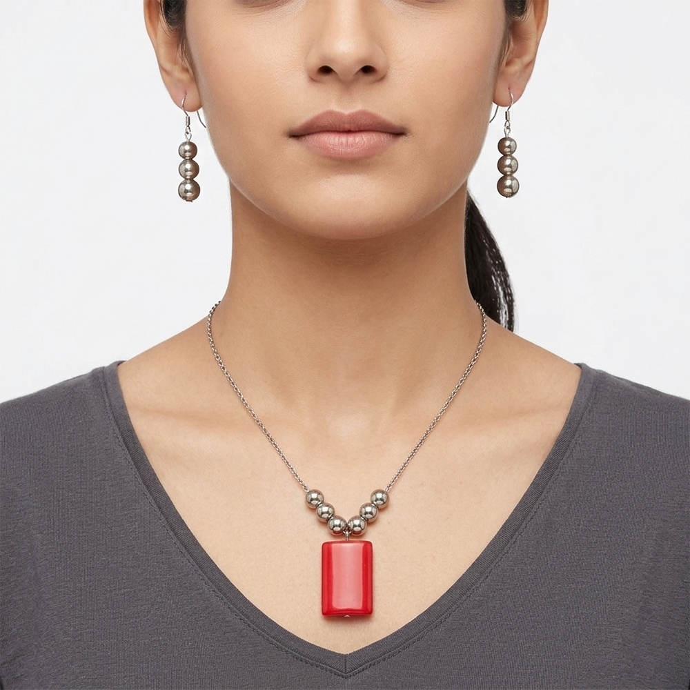 The99Jewel Elegant Pendant Necklace Set with Beaded Detailing & Drop Earrings