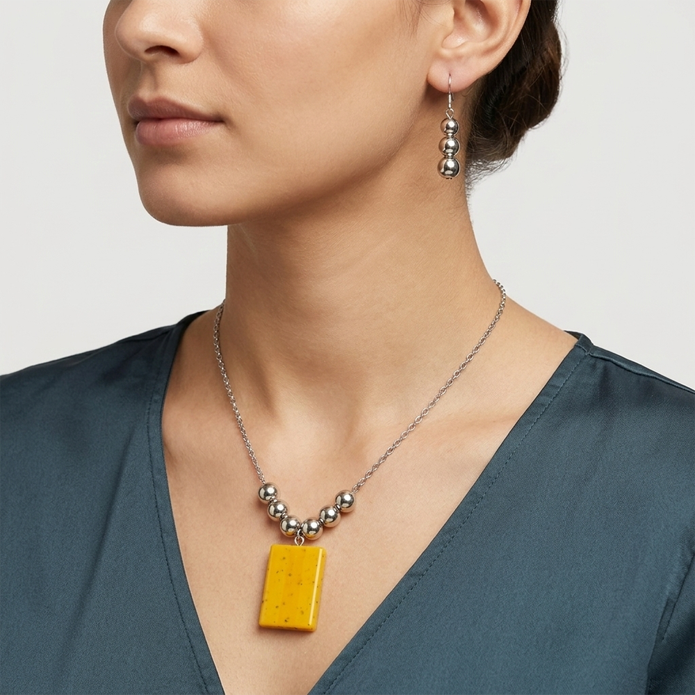 The99Jewel Elegant Pendant Necklace Set with Beaded Detailing & Drop Earrings