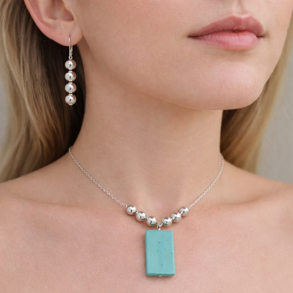 The99Jewel Elegant Pendant Necklace Set with Beaded Detailing & Drop Earrings