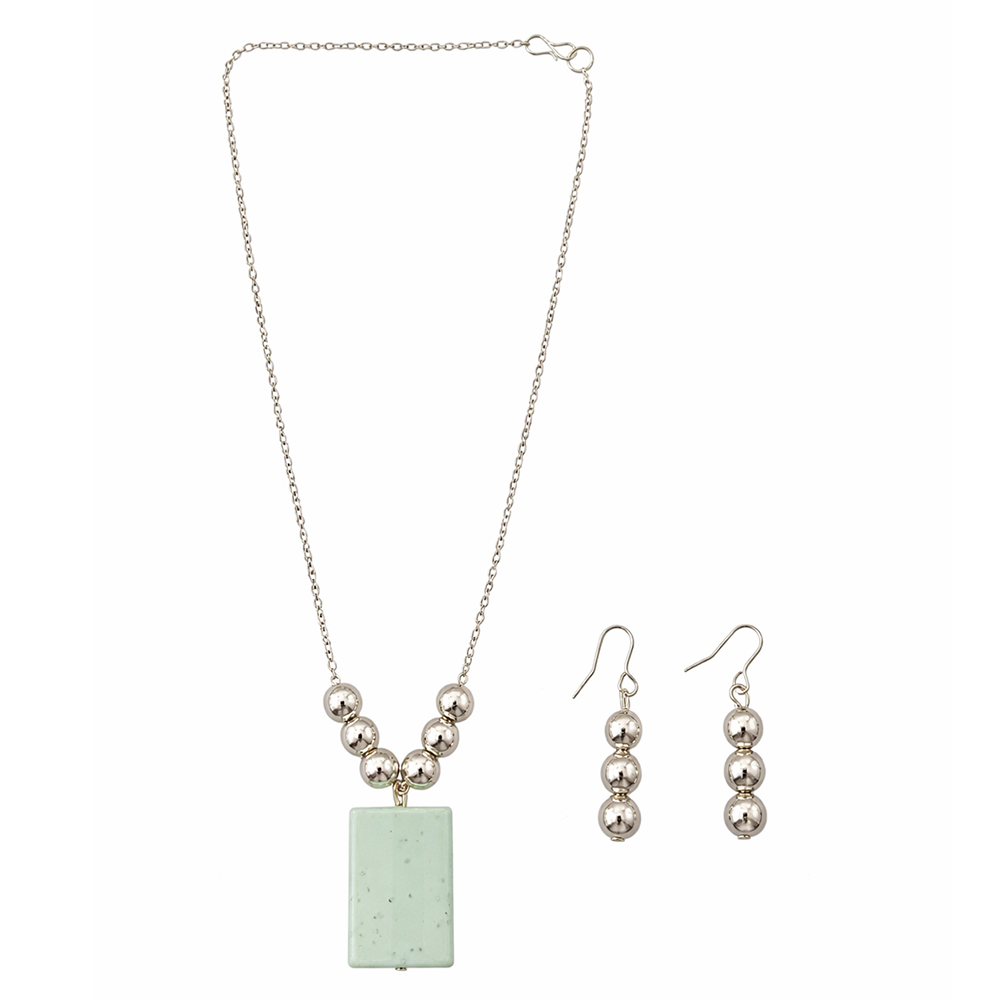 The99Jewel Elegant Pendant Necklace Set with Beaded Detailing & Drop Earrings