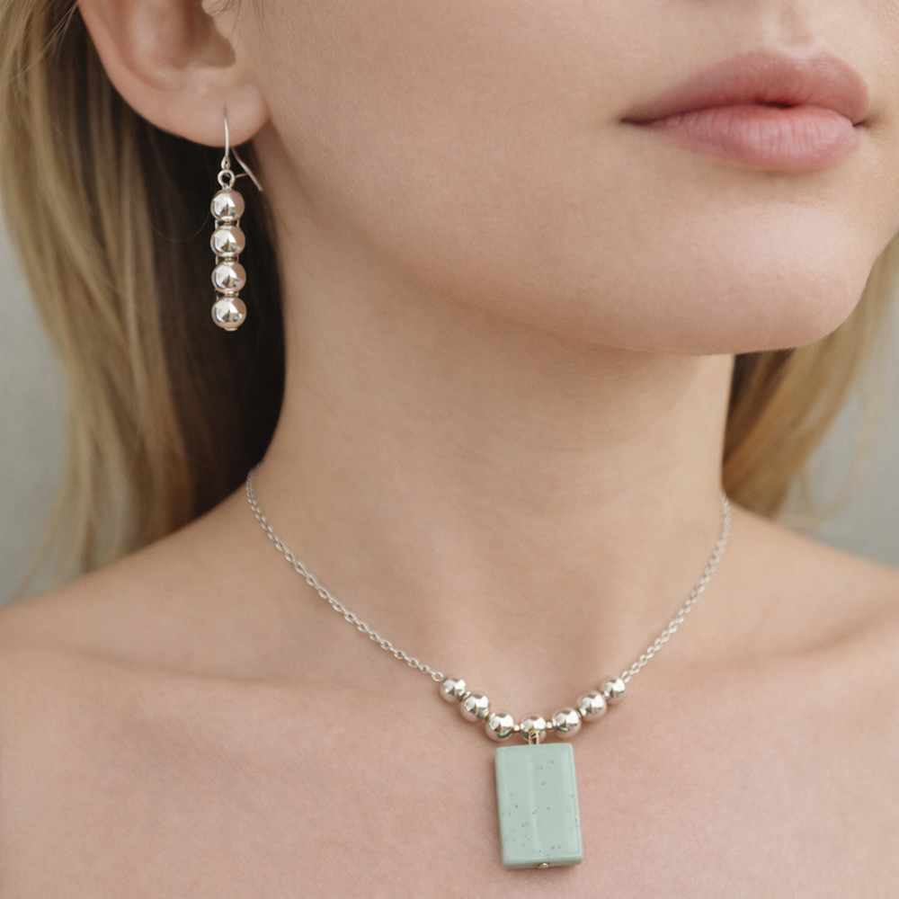 The99Jewel Elegant Pendant Necklace Set with Beaded Detailing & Drop Earrings