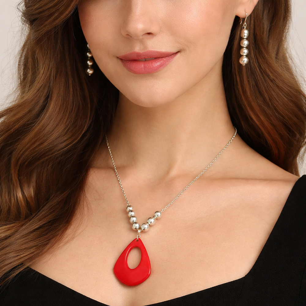 The99Jewel Elegant Pendant Necklace Set with Beaded Detailing & Drop Earrings