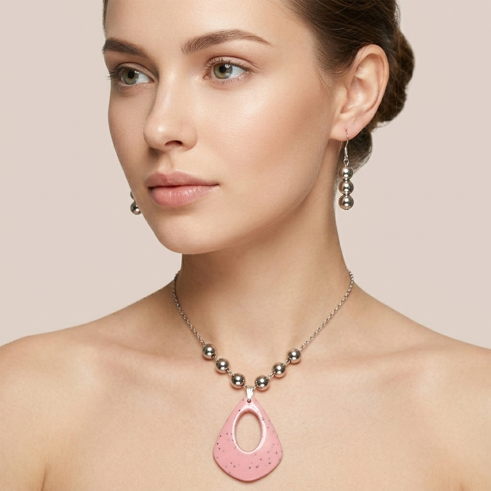 The99Jewel Elegant Pendant Necklace Set with Beaded Detailing & Drop Earrings