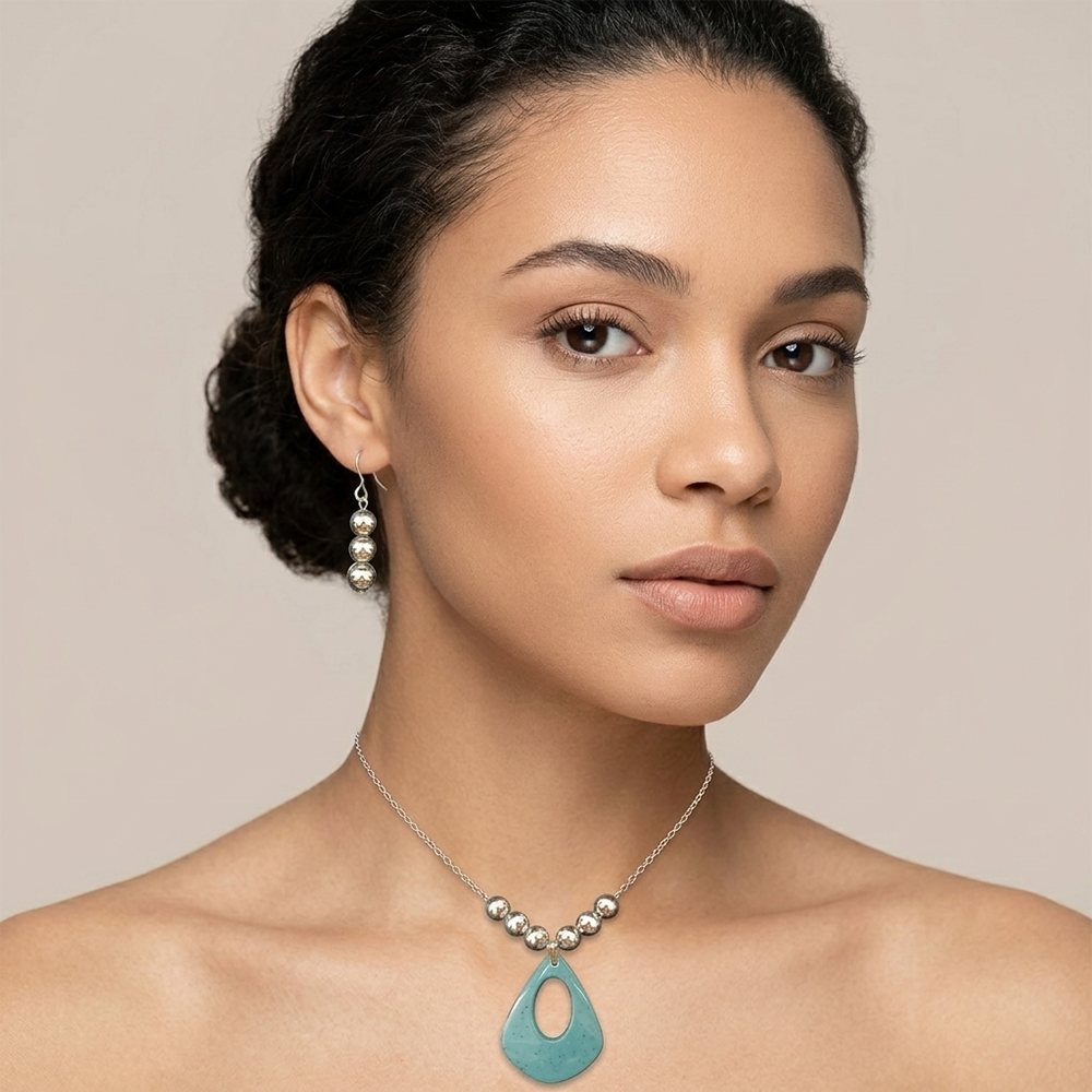 The99Jewel Elegant Pendant Necklace Set with Beaded Detailing & Drop Earrings