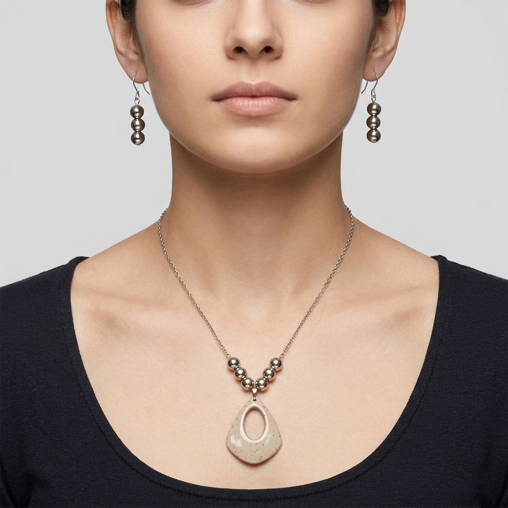 The99Jewel Elegant Pendant Necklace Set with Beaded Detailing & Drop Earrings