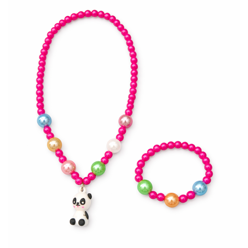 The99Jewel Cute Panda Charm Kids Necklace & Bracelet Set with Pearl Beads