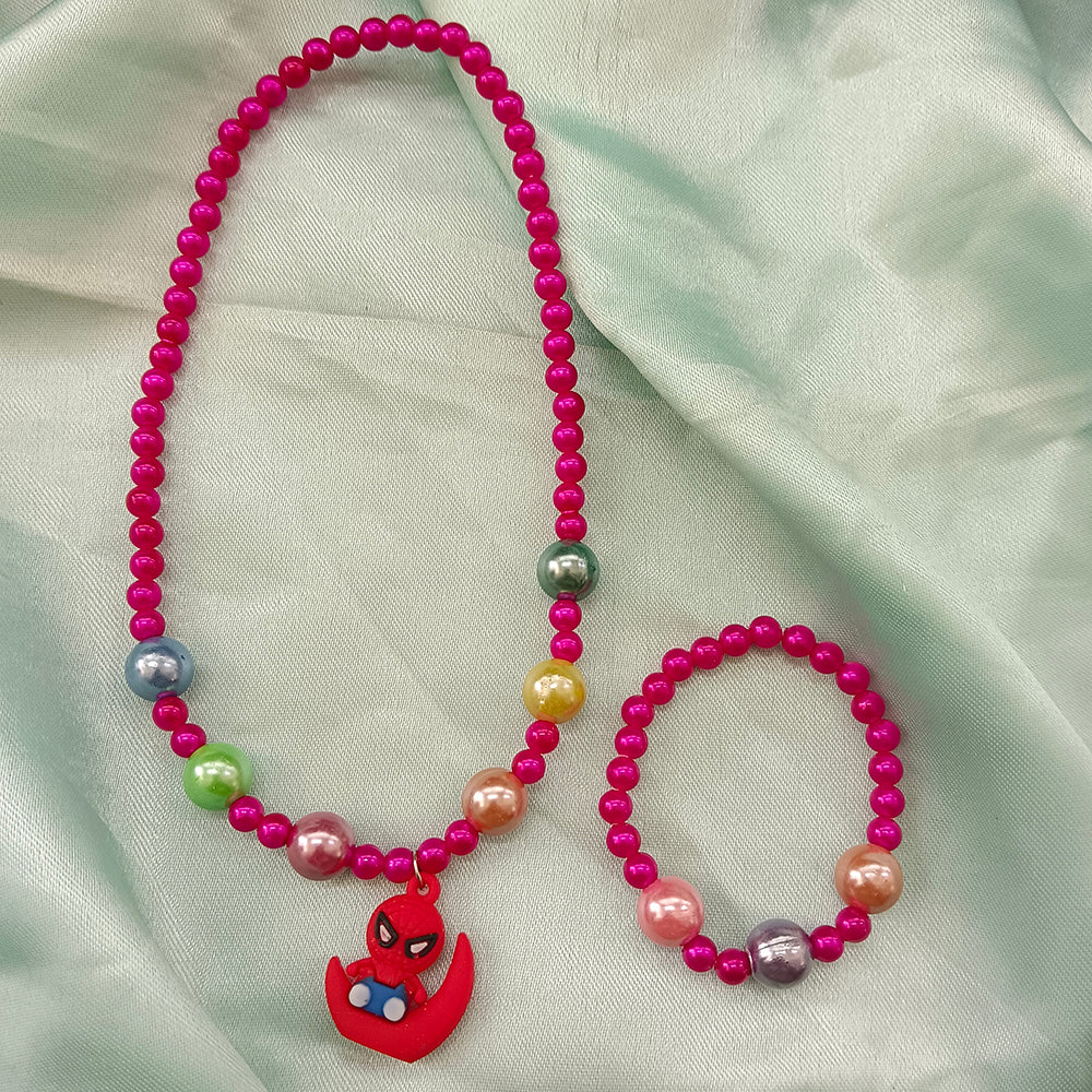 The99Jewel Cute Spiderman Charm Kids Necklace & Bracelet Set with Pearl Beads