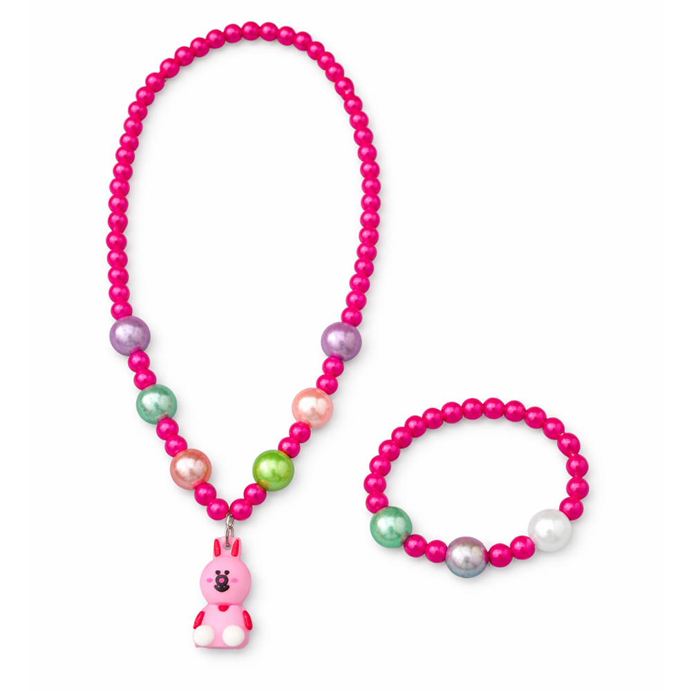 The99Jewel Cute Bunny Charm Kids Necklace & Bracelet Set with Pearl Beads