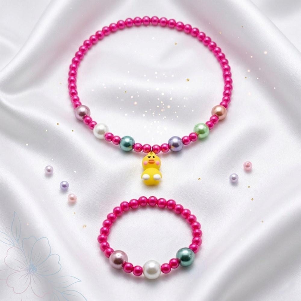 The99Jewel Cute Bunny Charm Kids Necklace & Bracelet Set with Pearl Beads