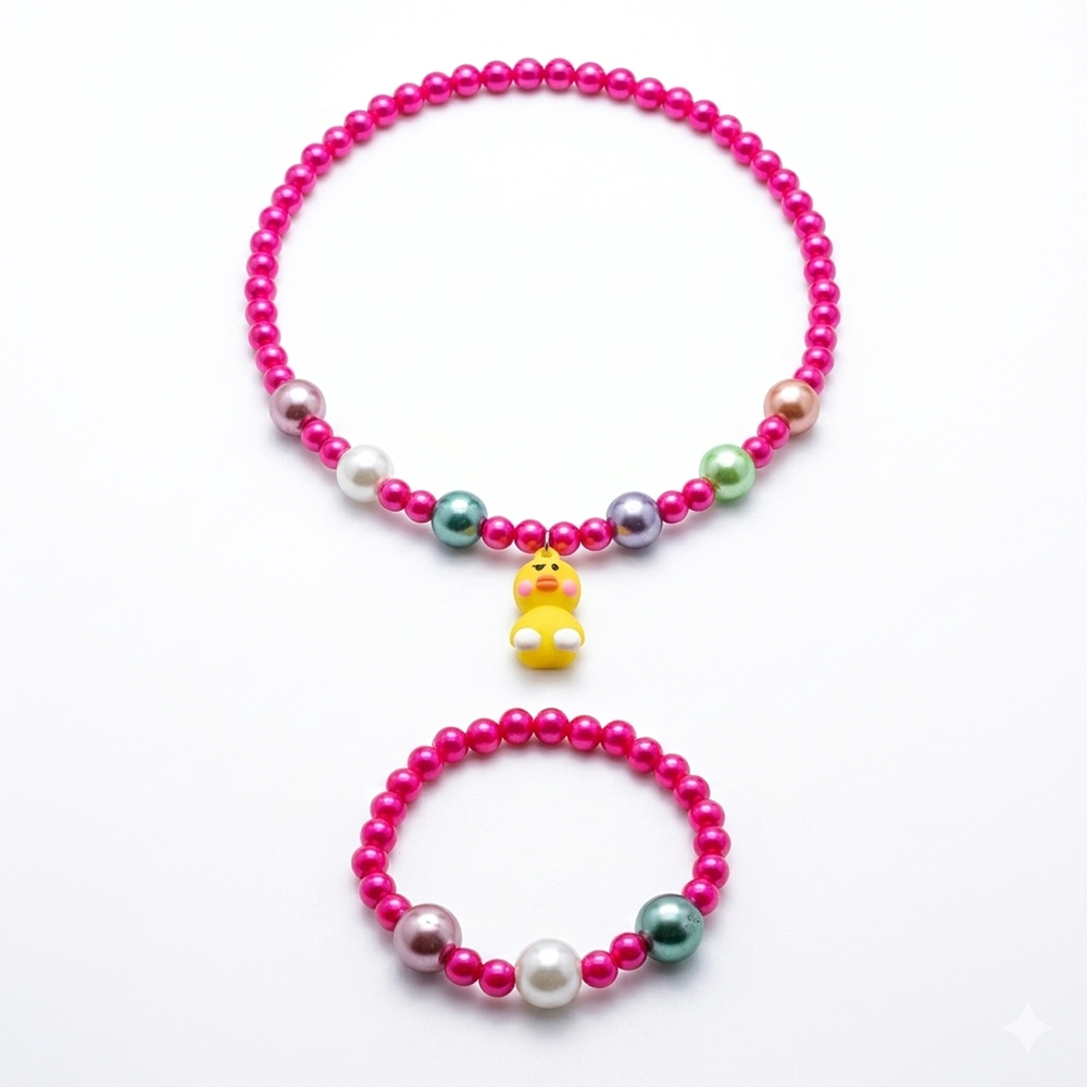The99Jewel Cute Bunny Charm Kids Necklace & Bracelet Set with Pearl Beads