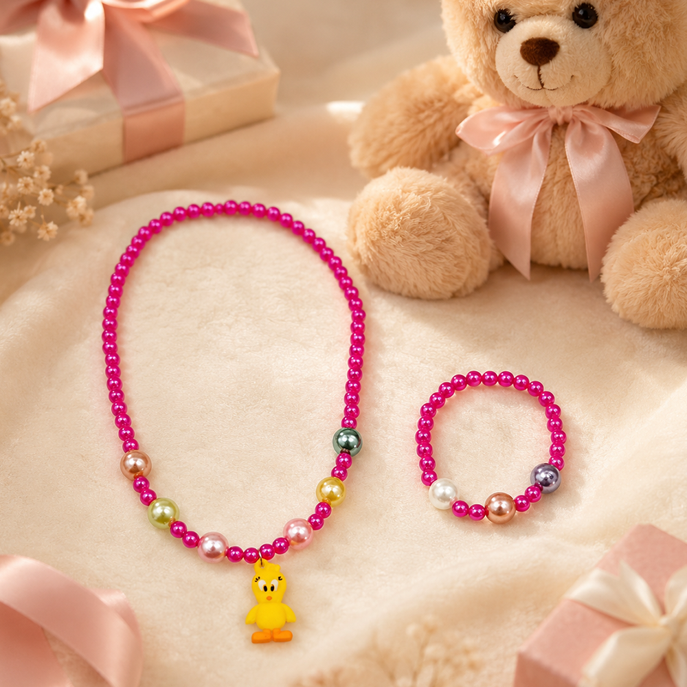 The99Jewel Pearl Necklace and Bracelet Set for Girls | Cute Kids Fashion Jewellery Set