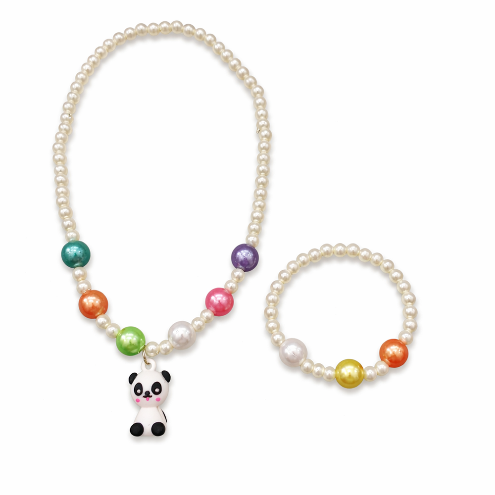 The99Jewel Cute Panda Charm Kids Necklace & Bracelet Set with Pearl Beads