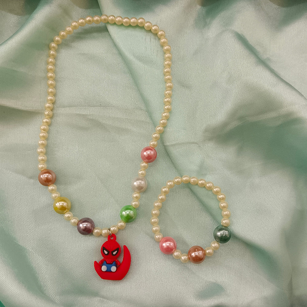 The99Jewel Cute Spiderman Charm Kids Necklace & Bracelet Set with Pearl Beads