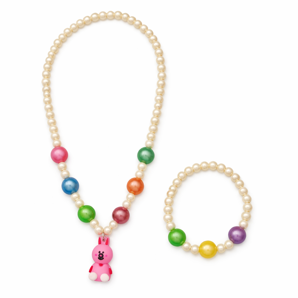 The99Jewel Cute Bunny Charm Kids Necklace & Bracelet Set with Pearl Beads
