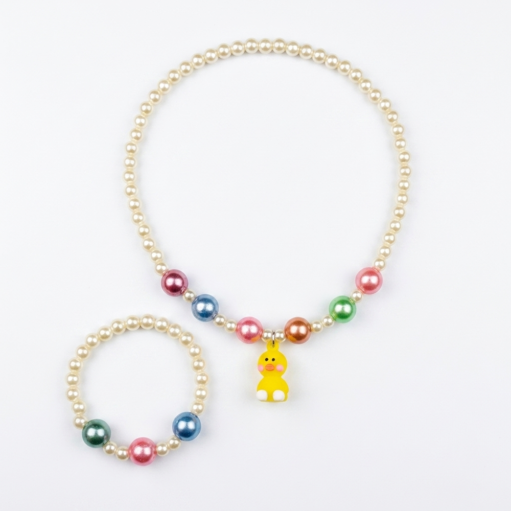 The99Jewel Cute Bunny Charm Kids Necklace & Bracelet Set with Pearl Beads
