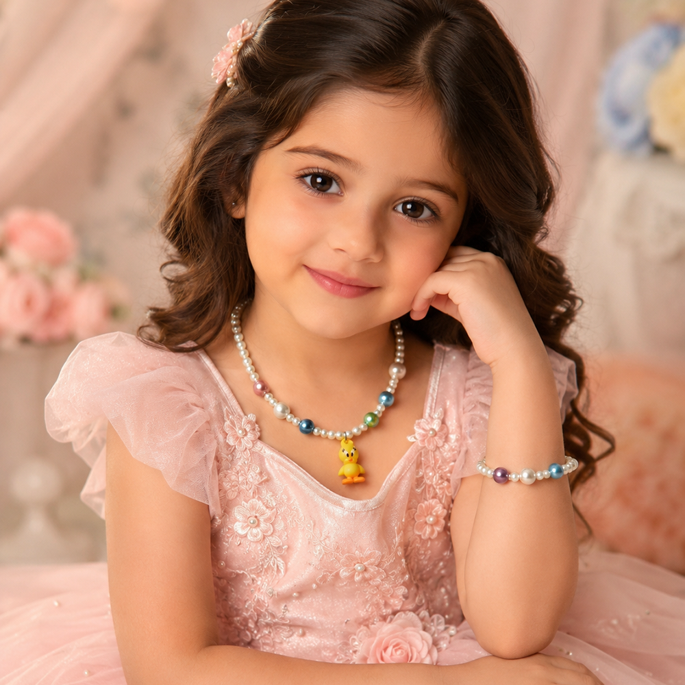 The99Jewel Pearl Necklace and Bracelet Set for Girls | Cute Kids Fashion Jewellery Set