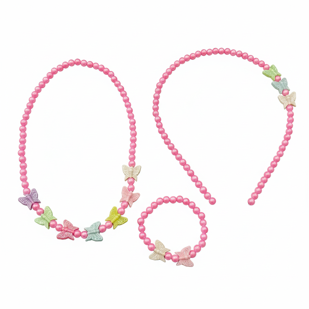 The99Jewel Butterfly Beaded Cute Necklace, Bracelet & Hair Band Combo For Kids