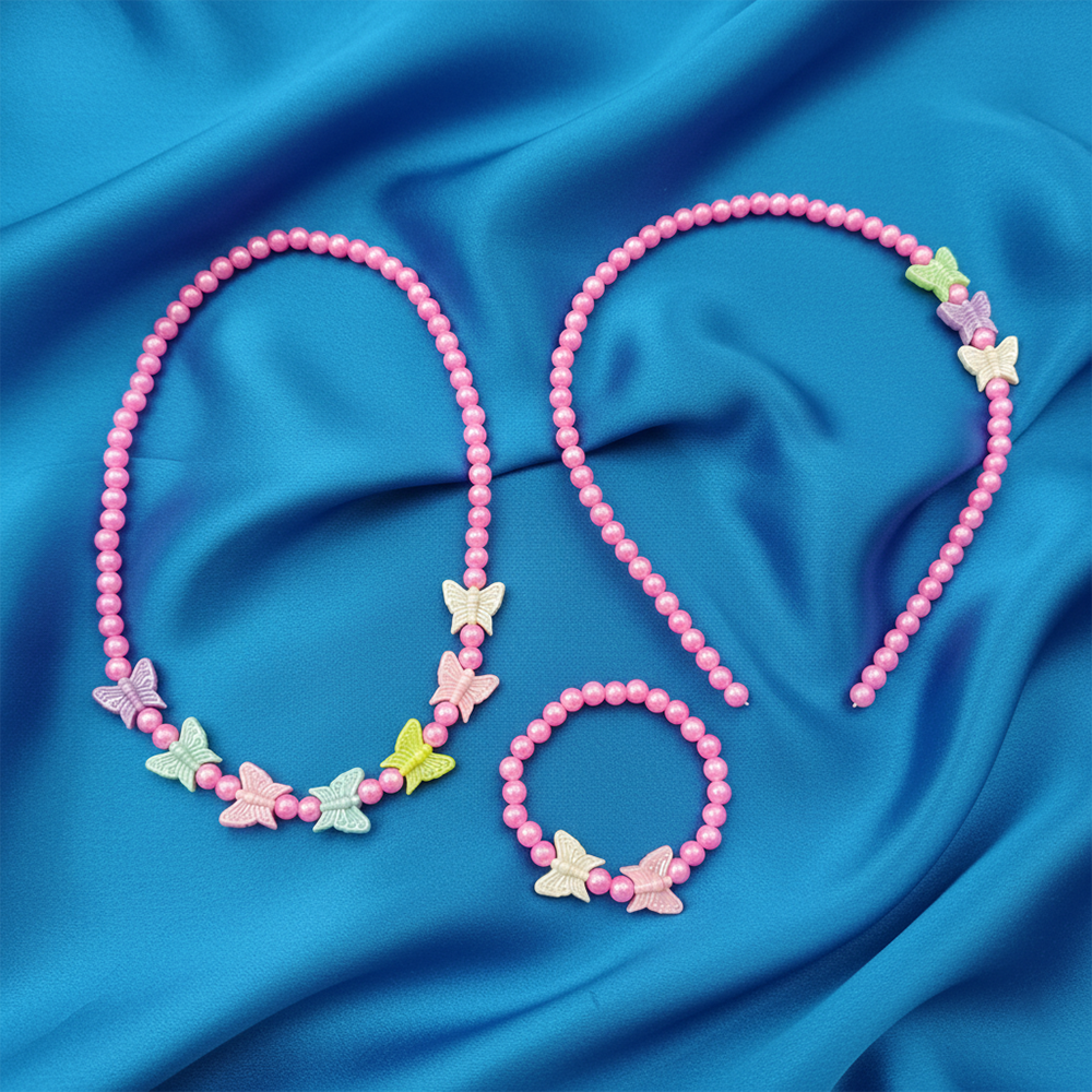 The99Jewel Butterfly Beaded Cute Necklace, Bracelet & Hair Band Combo For Kids