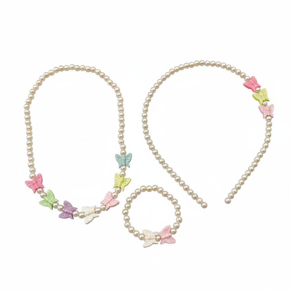 The99Jewel Butterfly Beaded Cute Necklace, Bracelet & Hair Band Combo For Kids