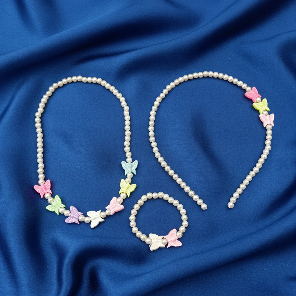 The99Jewel Butterfly Beaded Cute Necklace, Bracelet & Hair Band Combo For Kids