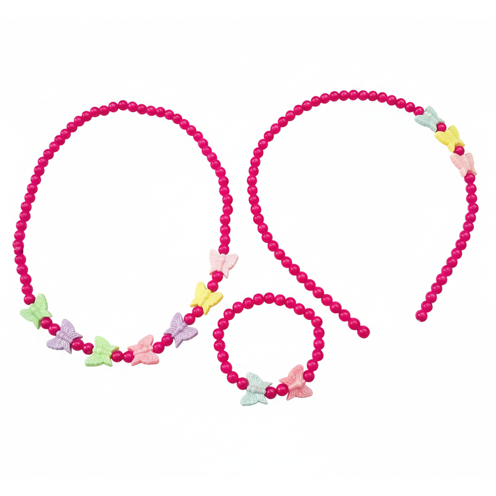 The99Jewel Butterfly Beaded Cute Necklace, Bracelet & Hair Band Combo For Kids