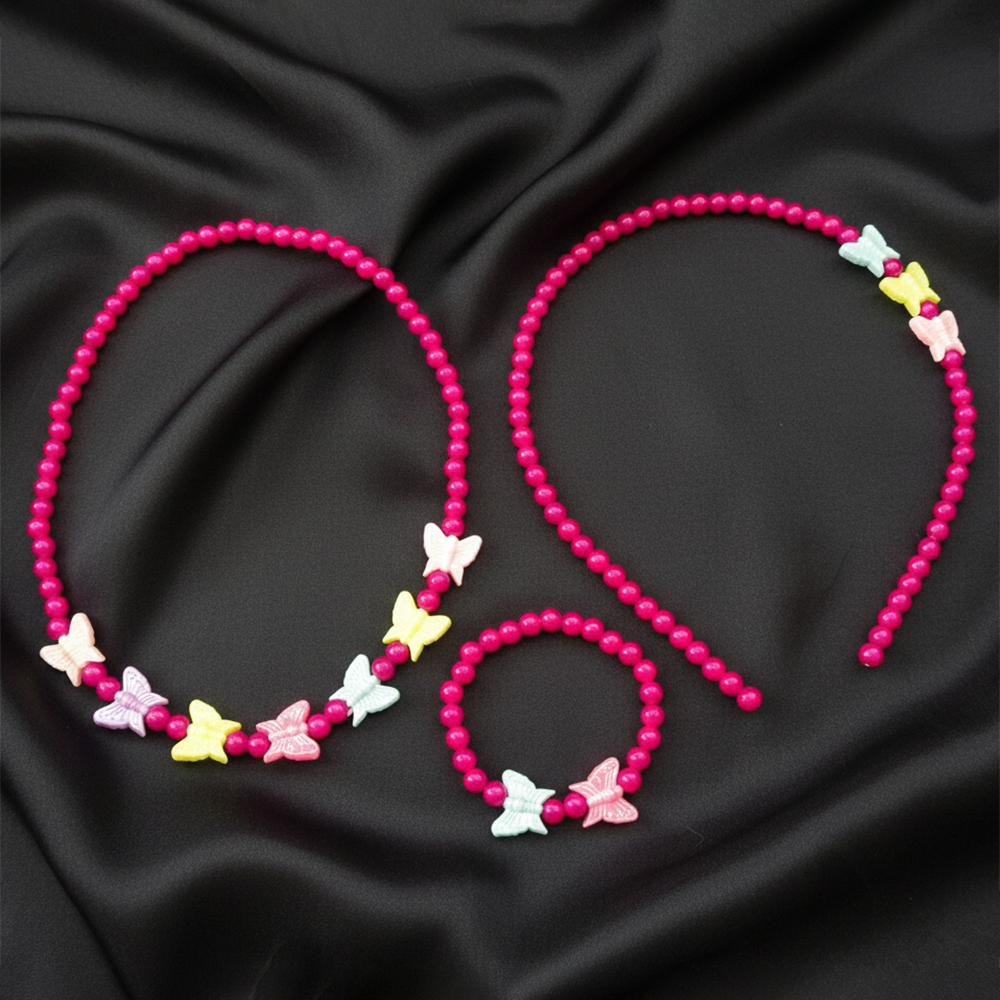 The99Jewel Butterfly Beaded Cute Necklace, Bracelet & Hair Band Combo For Kids