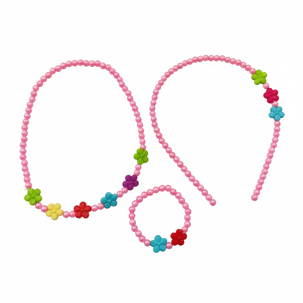 The99Jewel Flower Beaded Cute Necklace, Bracelet & Hair Band Combo For Kids