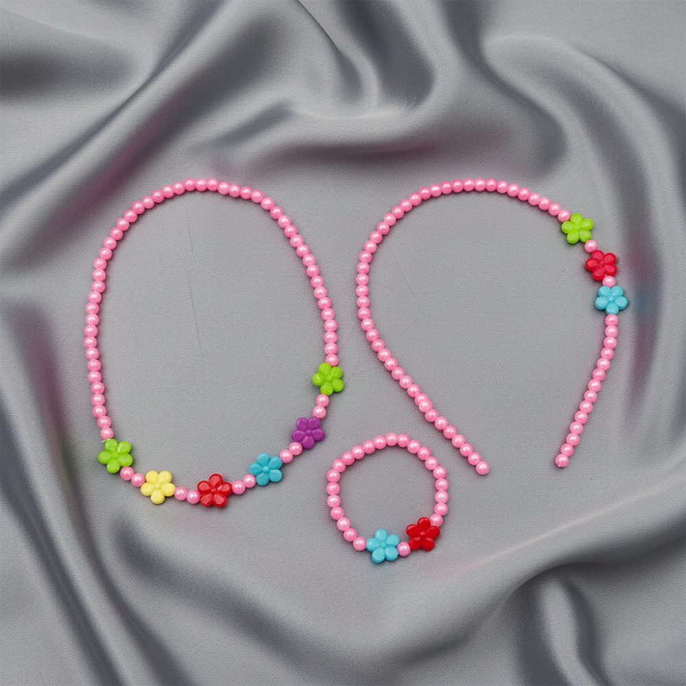 The99Jewel Flower Beaded Cute Necklace, Bracelet & Hair Band Combo For Kids