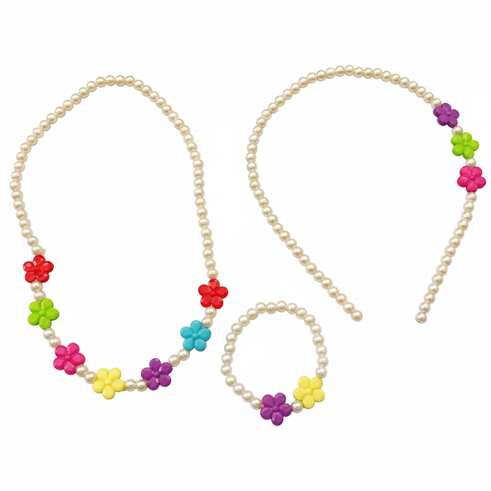 The99Jewel Flower Beaded Cute Necklace, Bracelet & Hair Band Combo For Kids