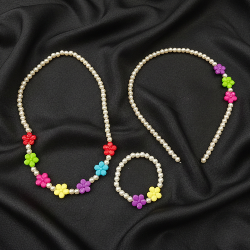The99Jewel Flower Beaded Cute Necklace, Bracelet & Hair Band Combo For Kids