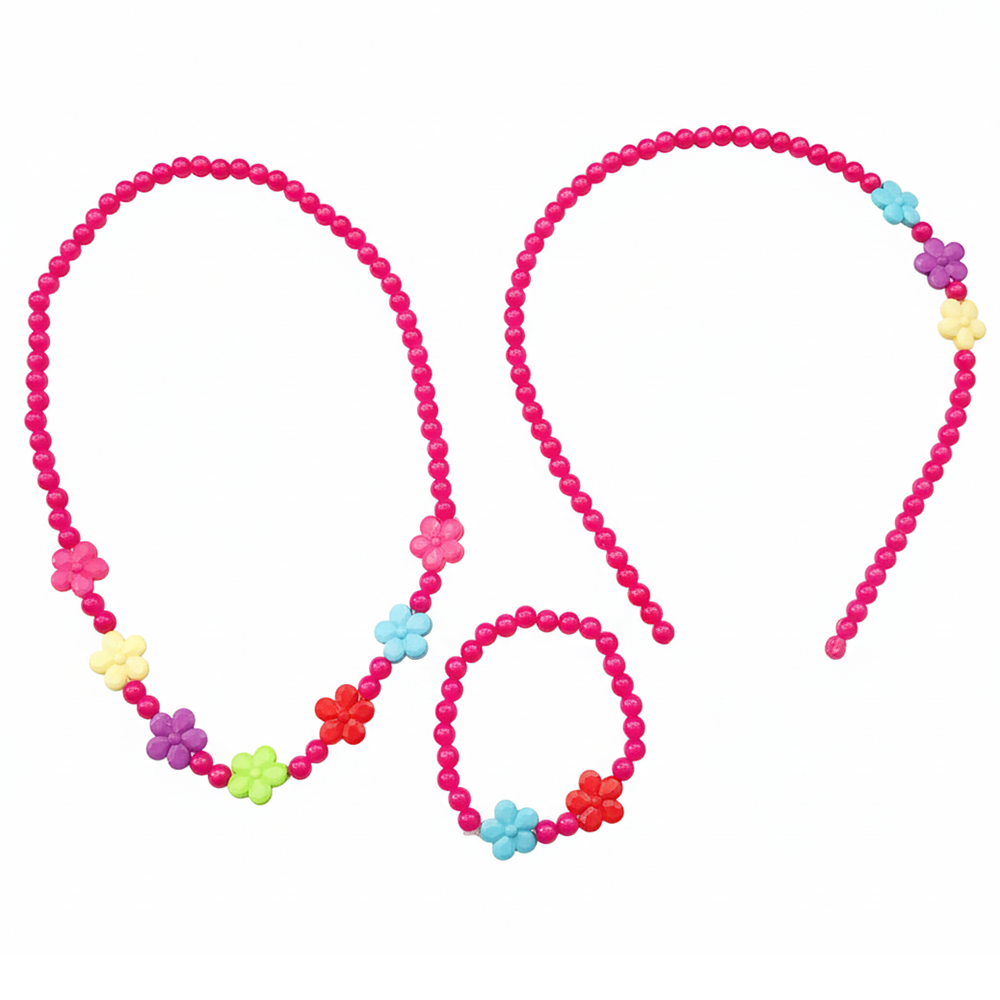 The99Jewel Flower Beaded Cute Necklace, Bracelet & Hair Band Combo For Kids