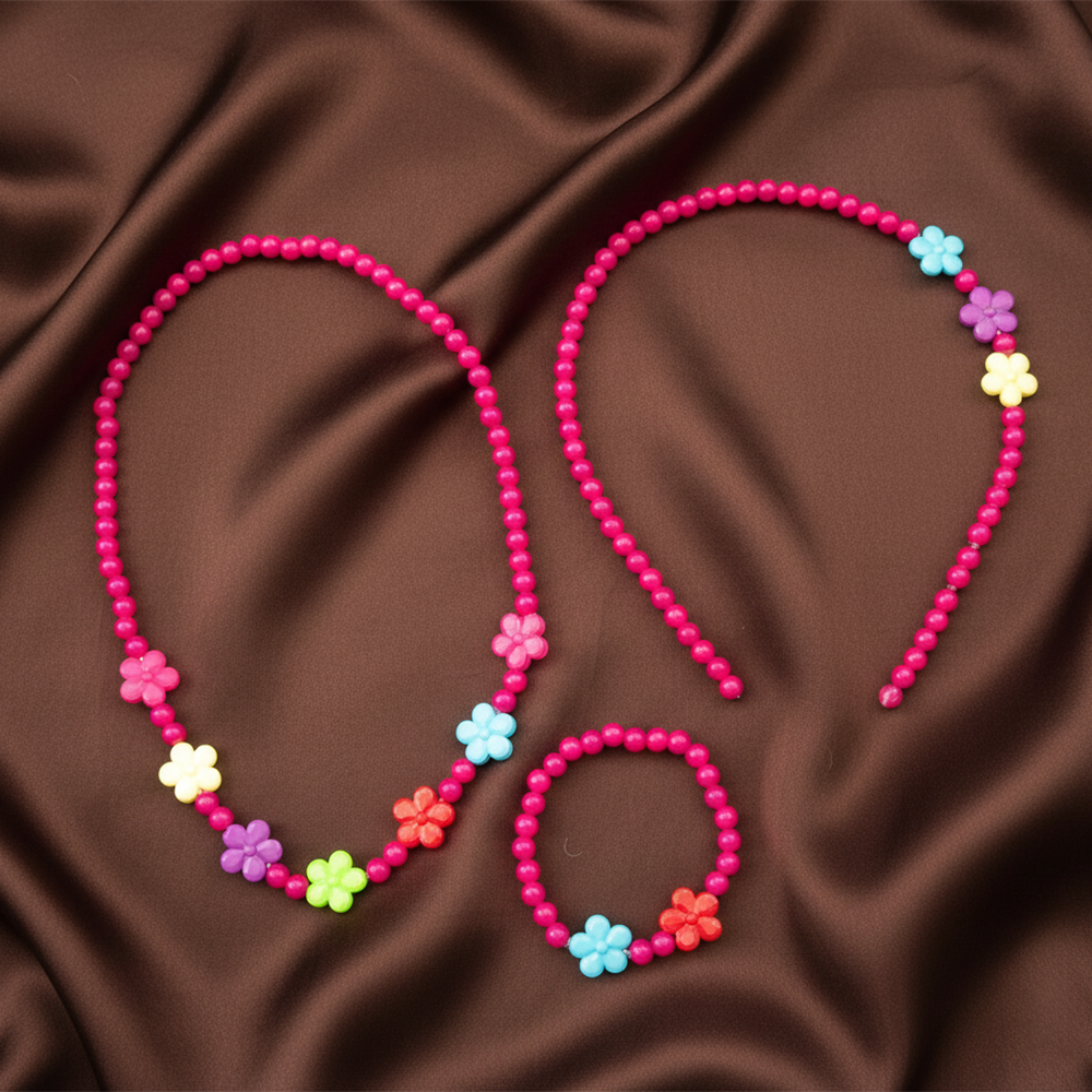 The99Jewel Flower Beaded Cute Necklace, Bracelet & Hair Band Combo For Kids