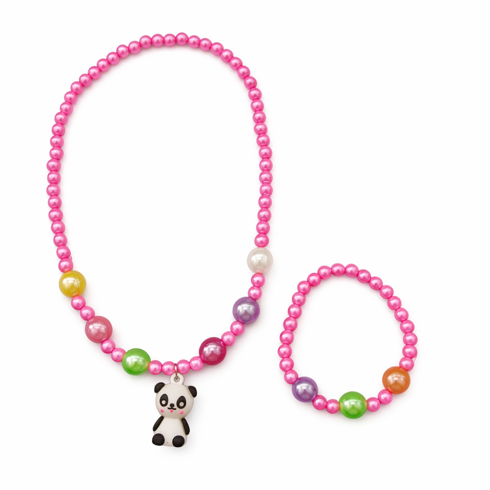The99Jewel Cute Panda Charm Kids Necklace & Bracelet Set with Pearl Beads