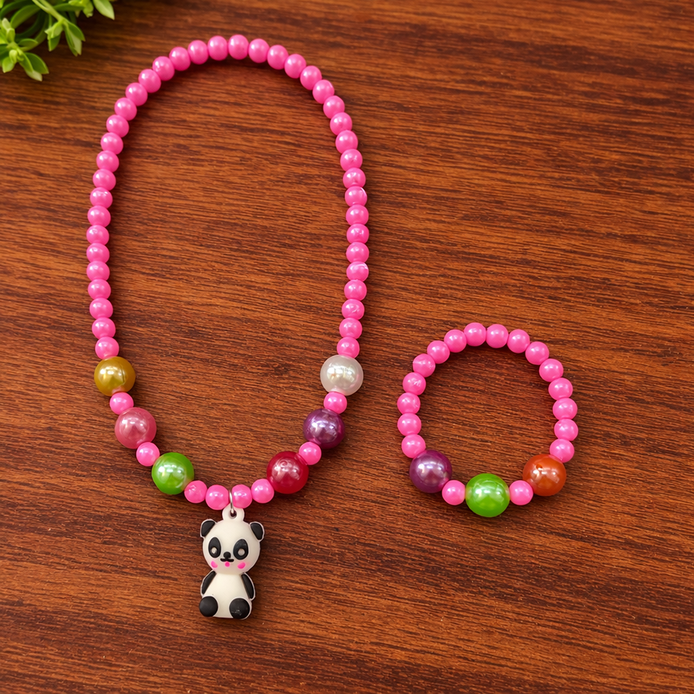 The99Jewel Cute Panda Charm Kids Necklace & Bracelet Set with Pearl Beads