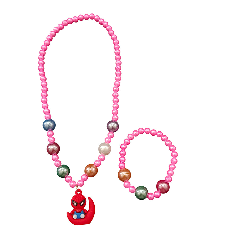 The99Jewel Cute Spiderman Charm Kids Necklace & Bracelet Set with Pearl Beads