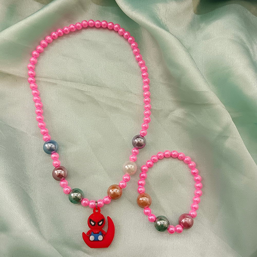 The99Jewel Cute Spiderman Charm Kids Necklace & Bracelet Set with Pearl Beads