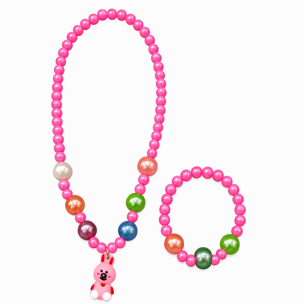The99Jewel Cute Bunny Charm Kids Necklace & Bracelet Set with Pearl Beads