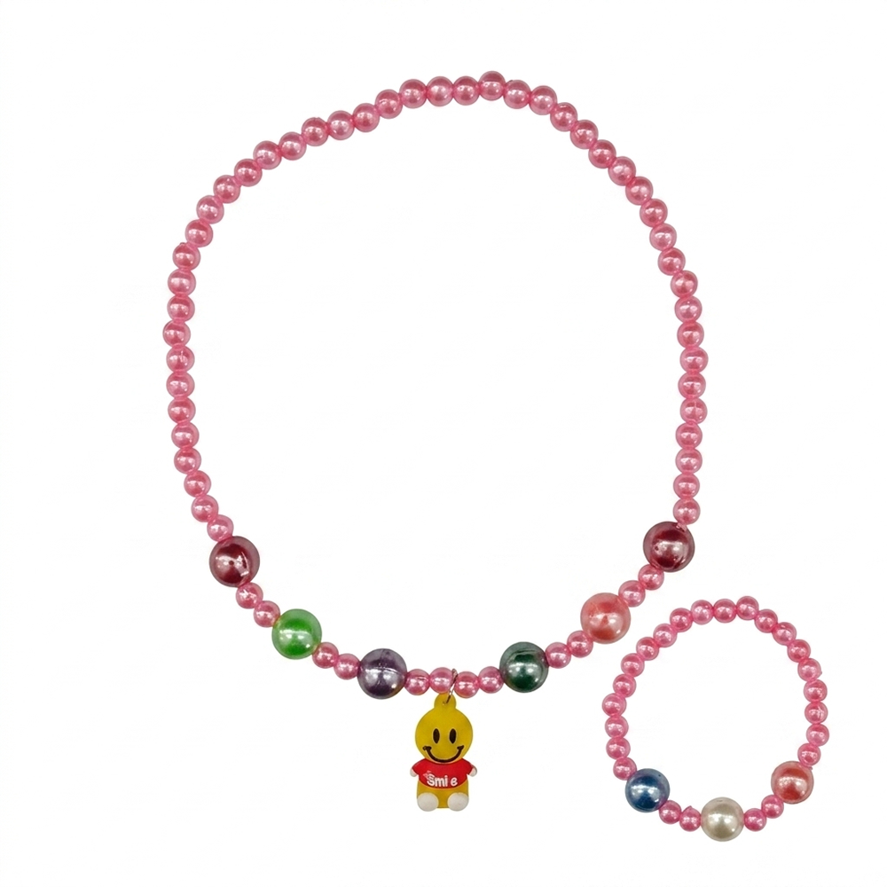The99Jewel Cute Bunny Charm Kids Necklace & Bracelet Set with Pearl Beads