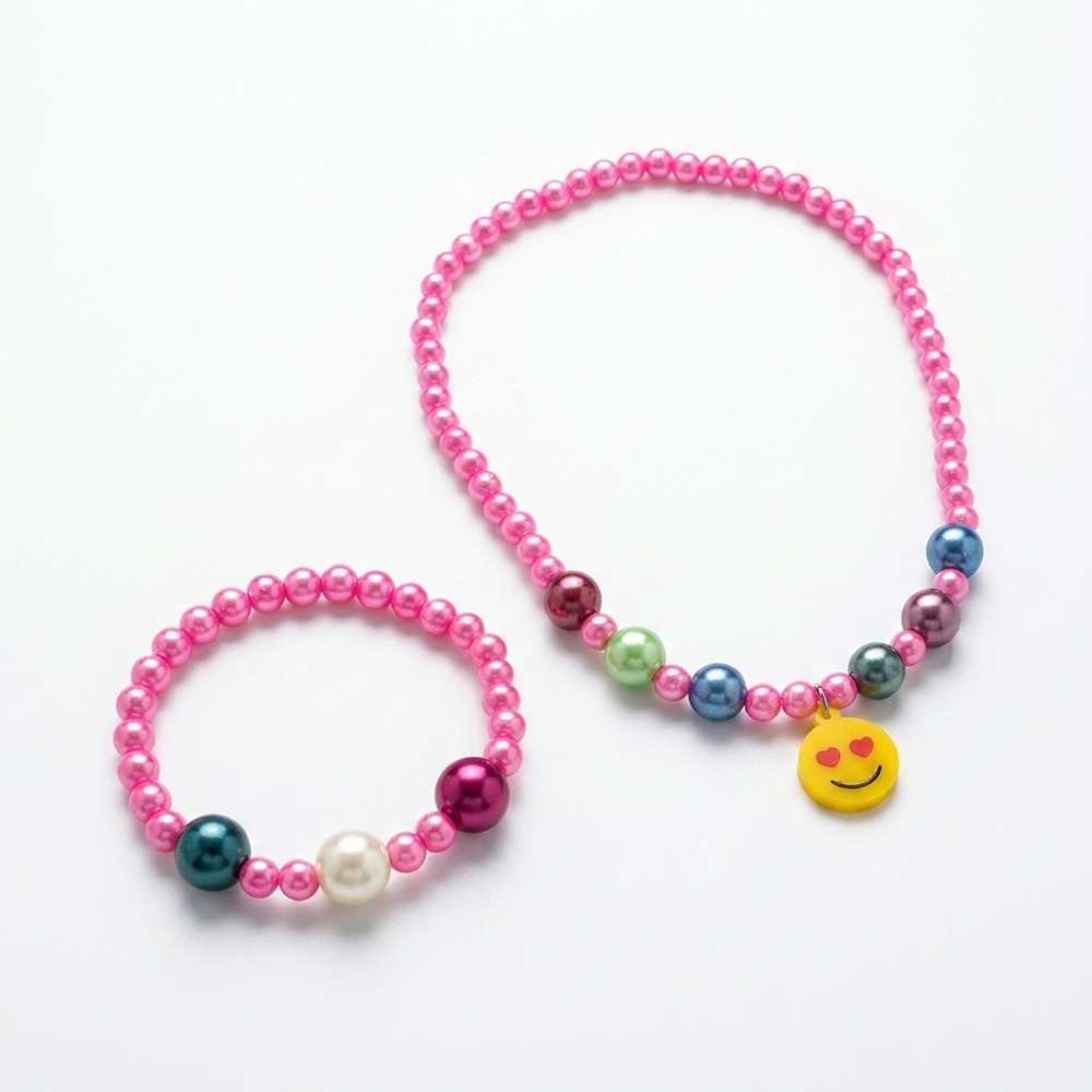 The99Jewel Cute Smile Charm Kids Necklace & Bracelet Set with Pearl Beads